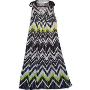 Laura Ashley XL Dress Maxi Black Green White Chevron Monterey Bohemian NEW